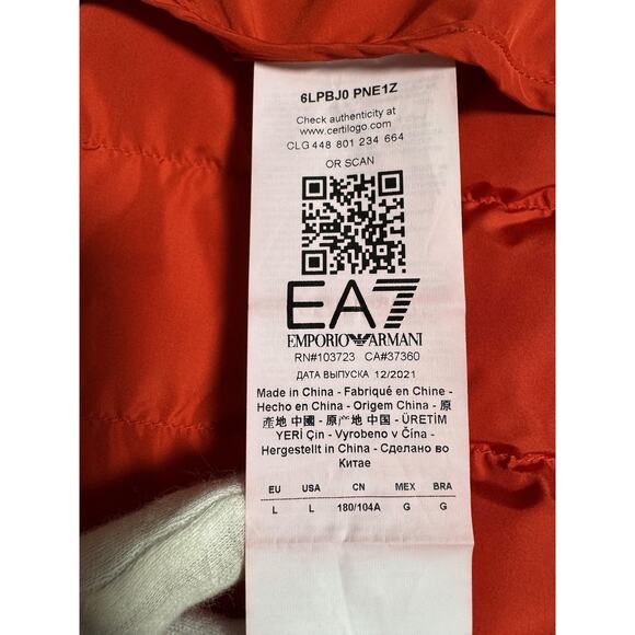 EA7 Emporio Armani Jacket Mens L Red Hooded Puffer Full Zip 6LPBJ0 PNE1Z - Picture 10 of 13